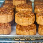 Mooncakes in the window of Golden Gate Bakery