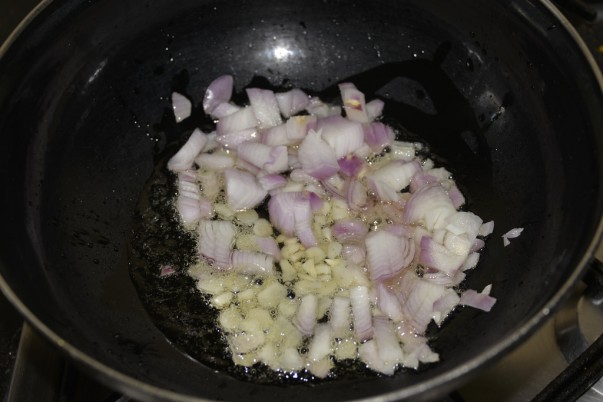 Indonesian Chicken Mushroom Noodles - Frying Garlic and Onion