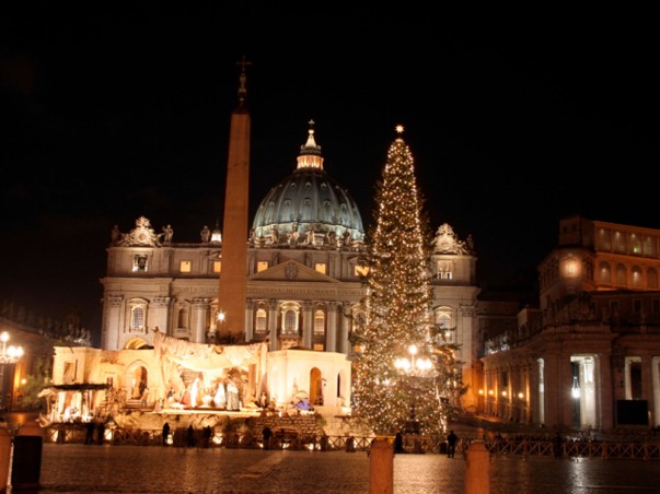 Christmas Tree at St Peter's Basilica in Rome, Italy