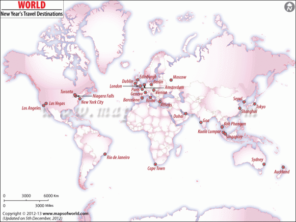 Map of New Year Destinations