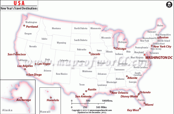 US New Years Eve Destinations Map