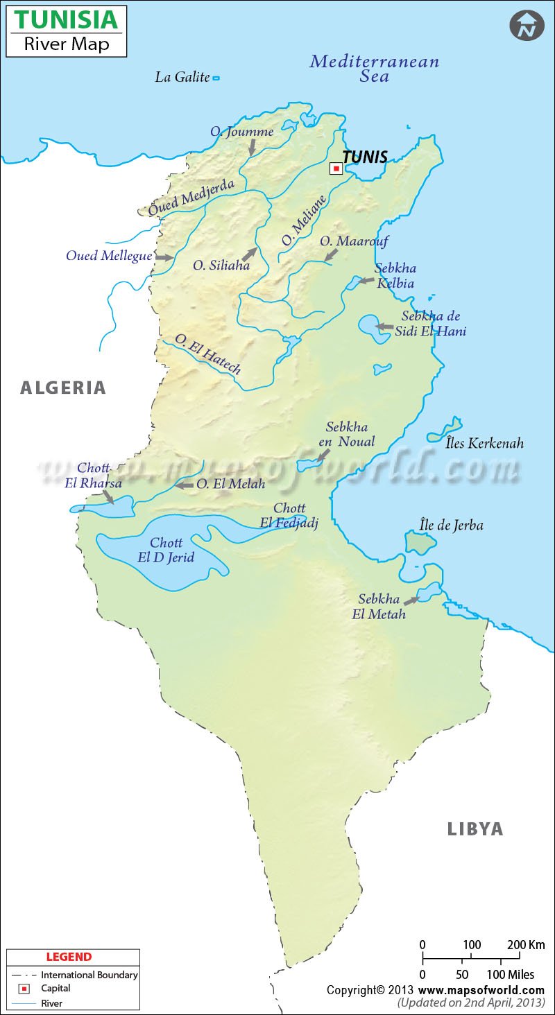 Tunisia River Map