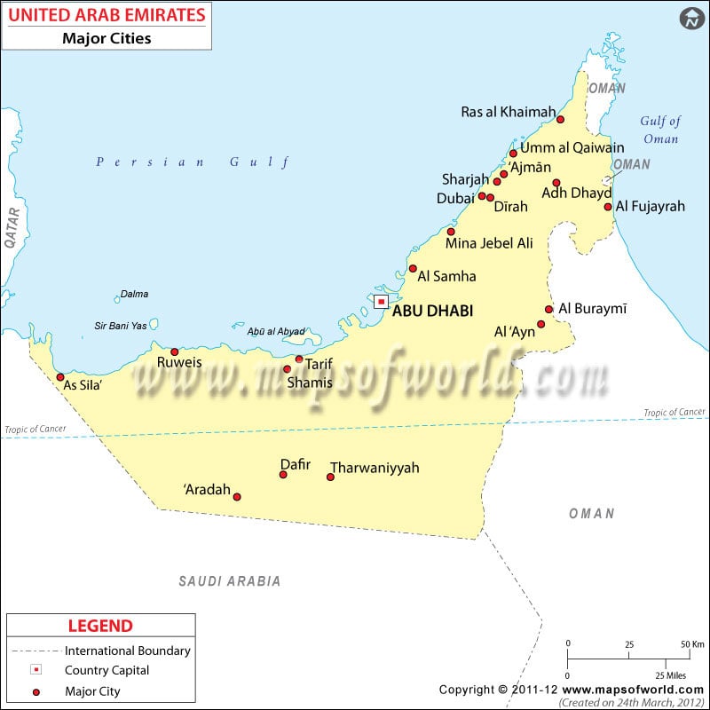 United Arab Emirates Cities Map
