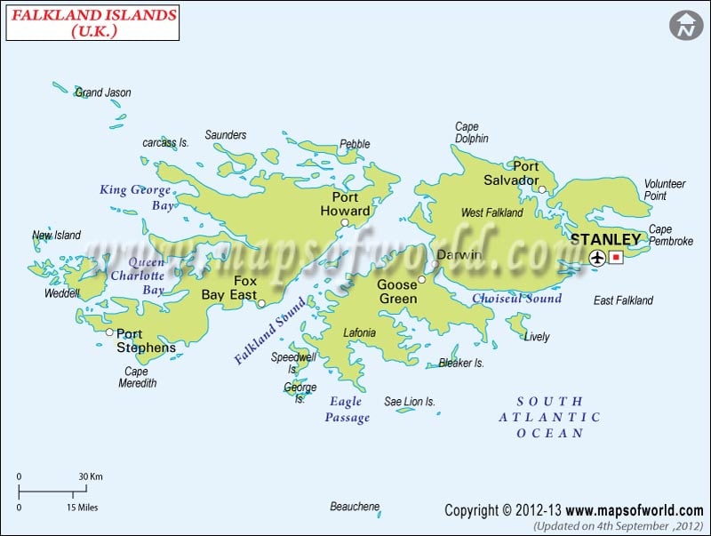 Political Map of Falkland Islands (Islas Malvinas)