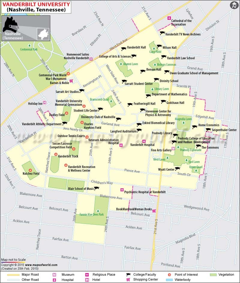 Map Of Vanderbilt University In Nashville Tennessee Usa Us