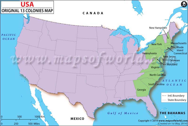 13 colonies map