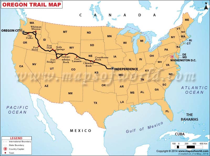 Oregon Trail Map  Map of Oregon Trail