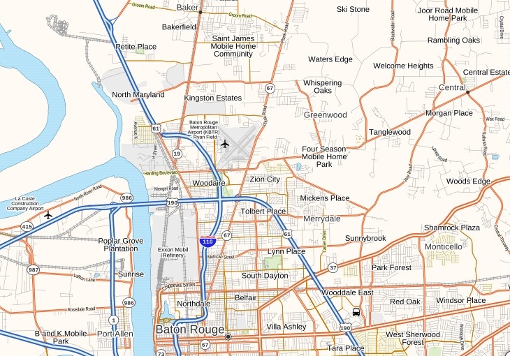 Baton Rouge Metropolitan Airport Map, Louisiana