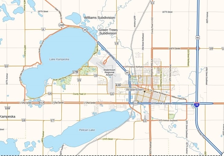 Watertown Regional Airport Map, South Dakota