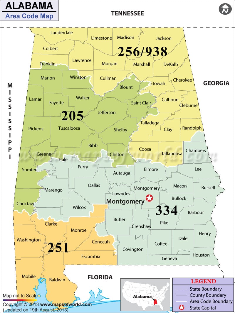 Alabama Area Code Map