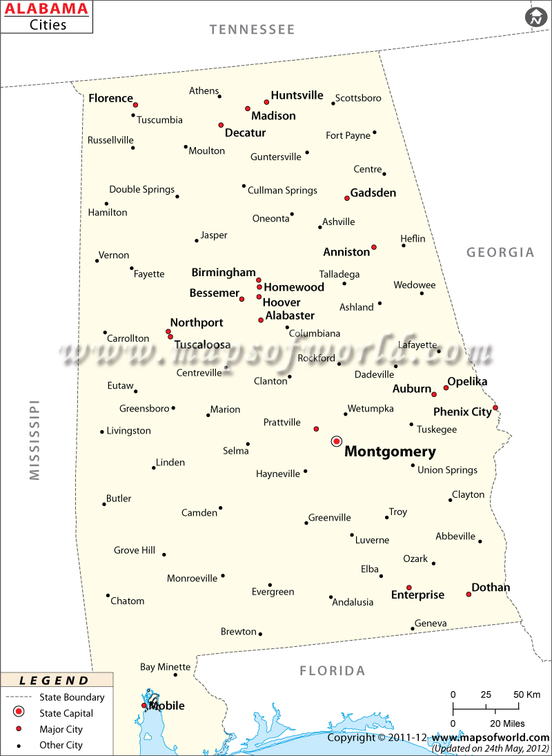 Map of Alabama Cities