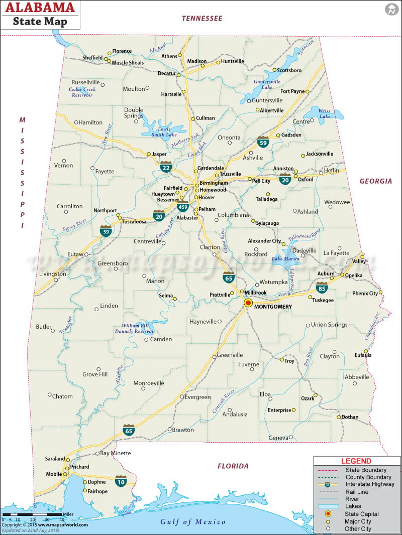 Alabama State Map with Cities