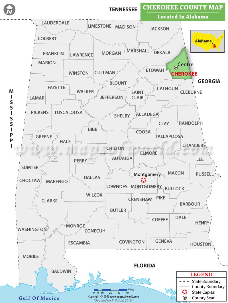 Cherokee County Map, Alabama