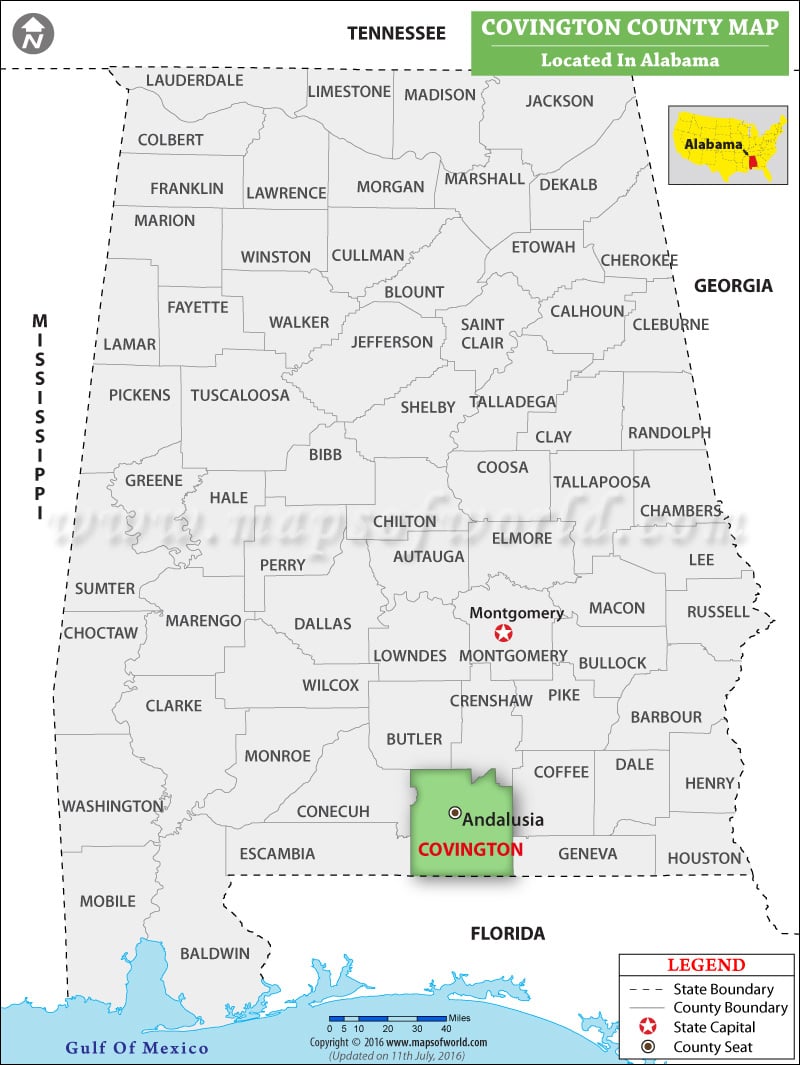 Covington County Map, Alabama