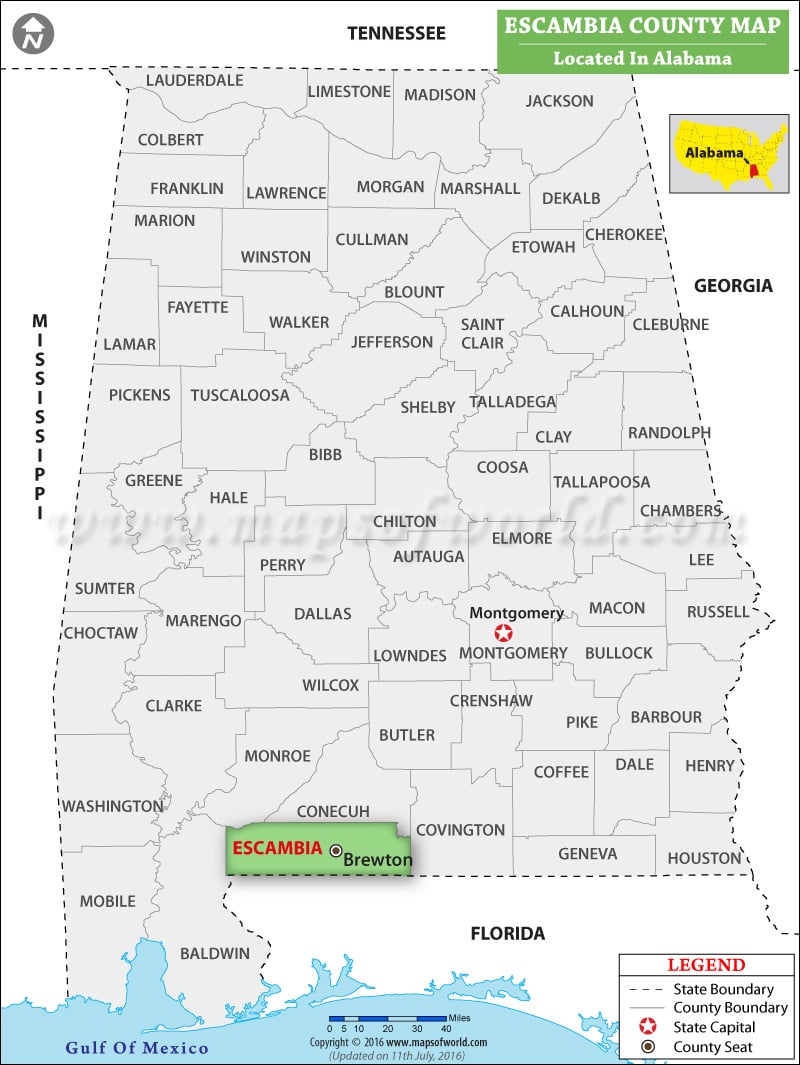 Escambia County Map, Alabama