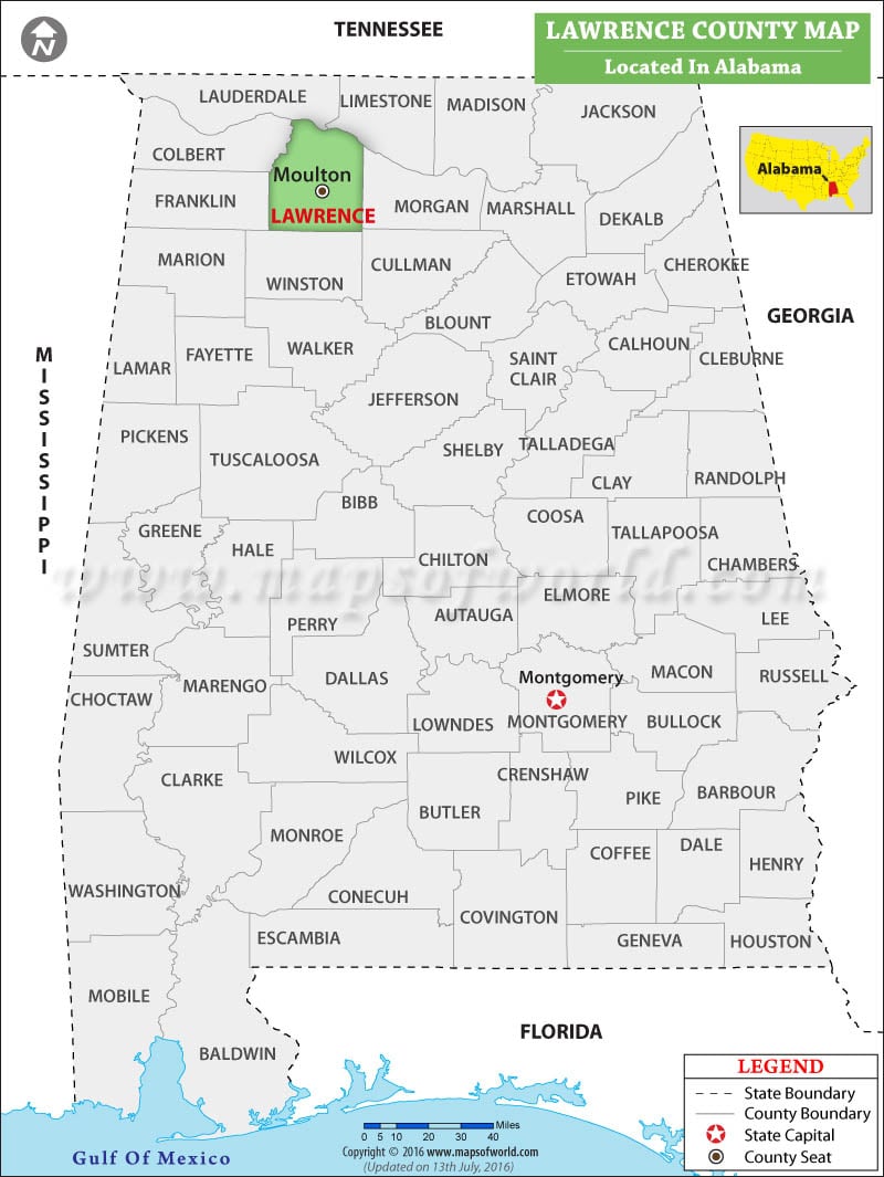 Lawrence County Map, Alabama