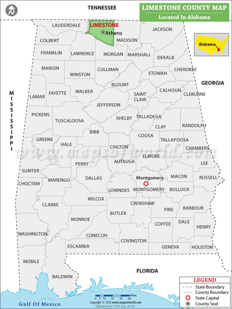 Limestone County Map, Alabama