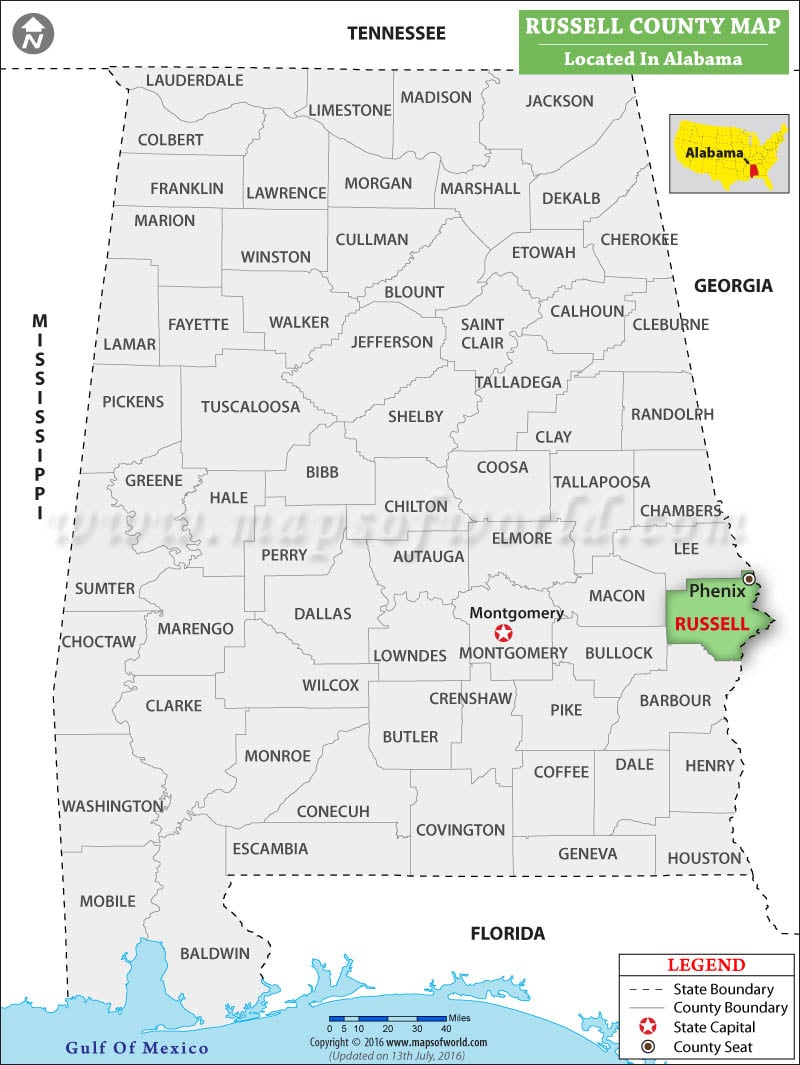 Russell County Map, Alabama