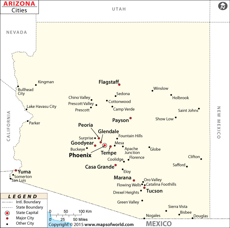 Arizona Map With Cities Map Of Arizona Cities Arizona Cities 1266