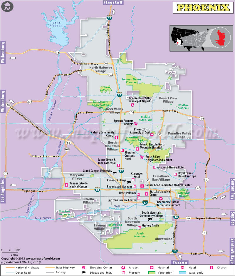 Phoenix City Map, Arizona