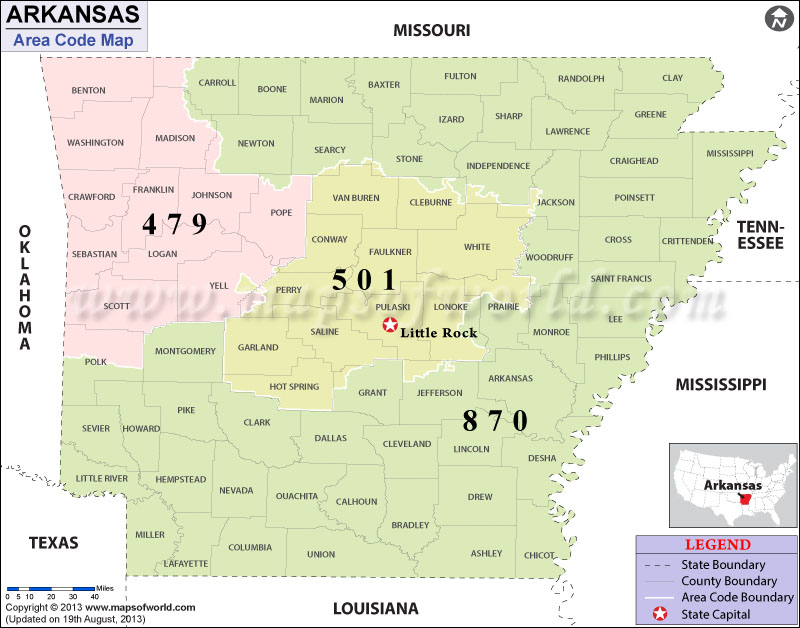 Arkansas Area Code Map