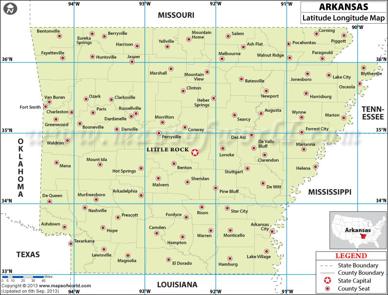 Arkansas Latitude and Longitude Map