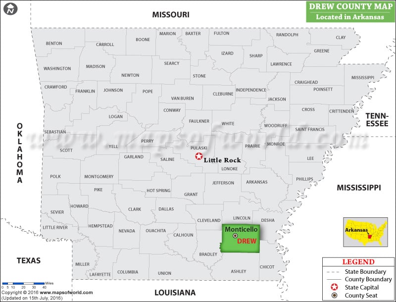 Drew County Map, Arkansas
