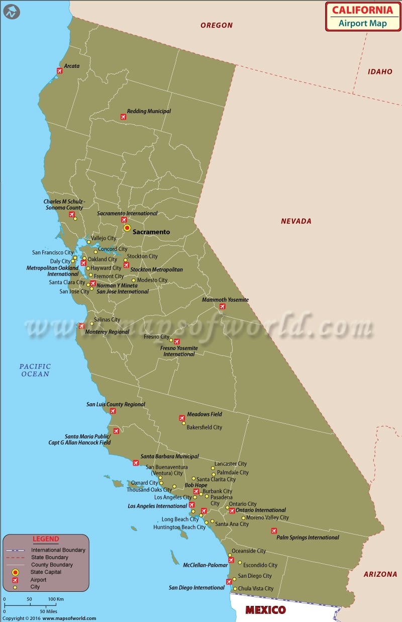 Airports in California Map