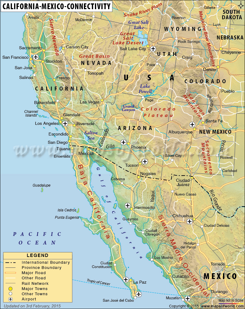 Map Of California And Mexico California And Mexico