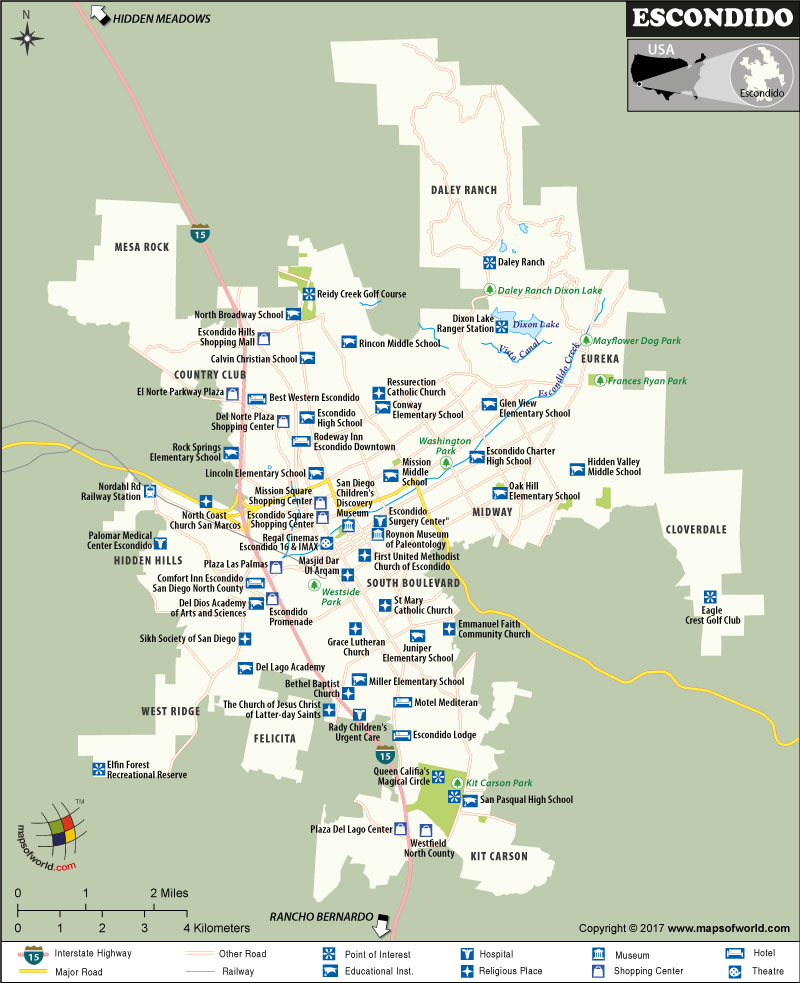 Map of Escondido City, California