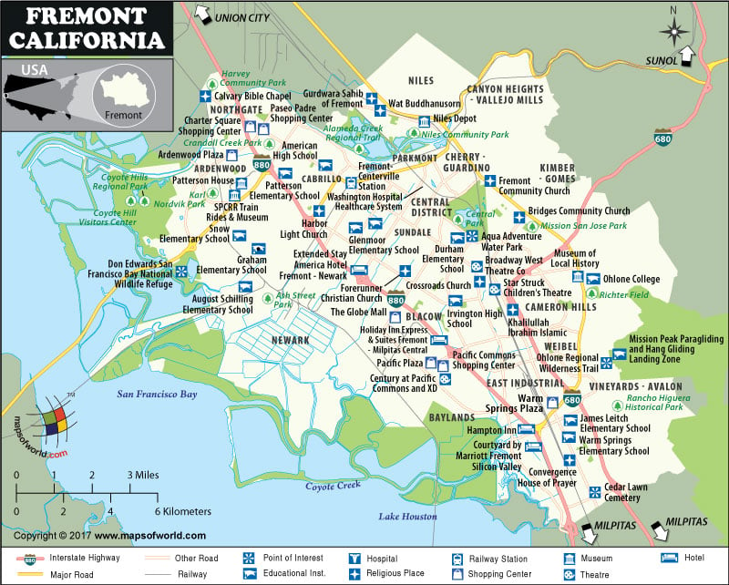 Map of Fremont City, California