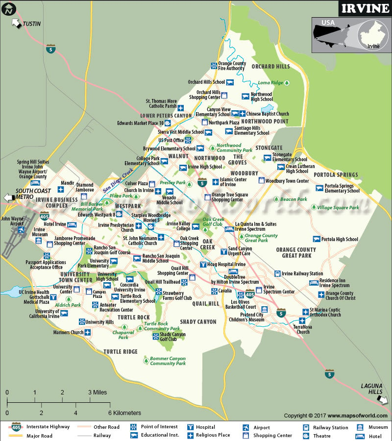 Map of Irvine City, California