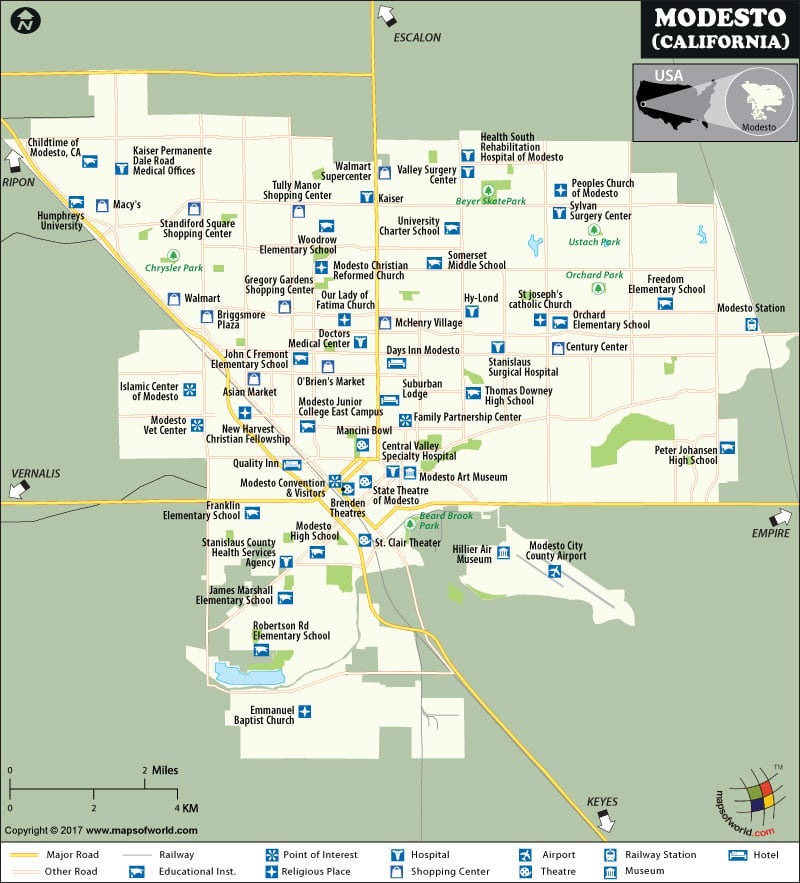 Map of Modesto City, California