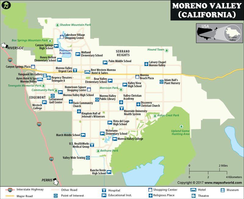 Map of Moreno Valley City, California