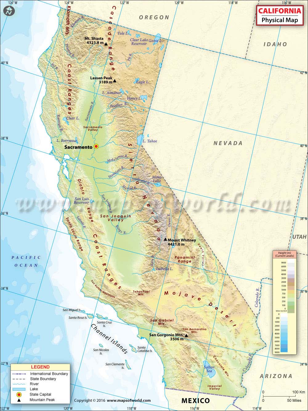 Physical Map of California