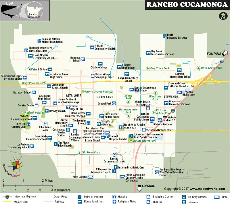 Map of Rancho Cucamonga City, California