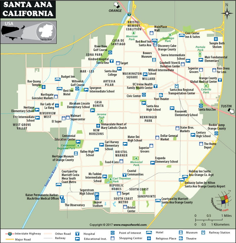 Map of Santa Ana City, California