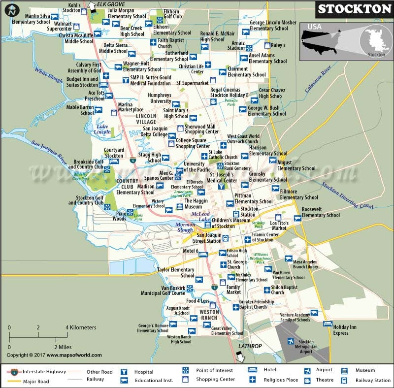 Map of Stockton City, California