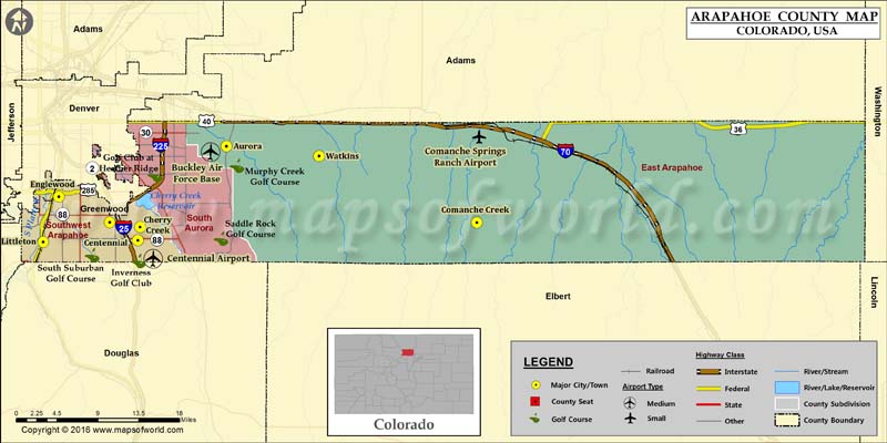 Arapahoe County Map, Colorado  Map of Arapahoe County, CO