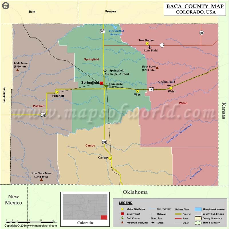Baca County Map, Colorado