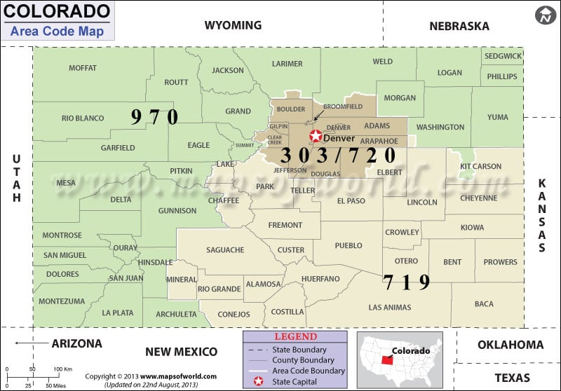 Colorado Area Codes Map
