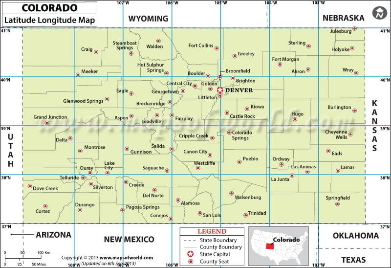 Colorado Latitude and Longitude Map
