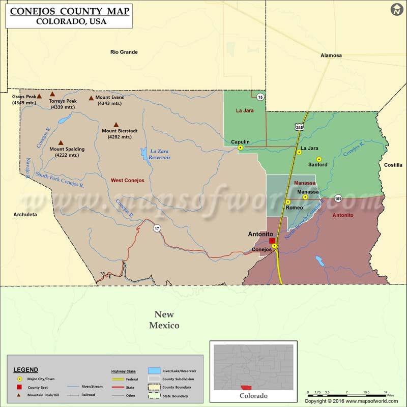 Map of Conejos County, CO