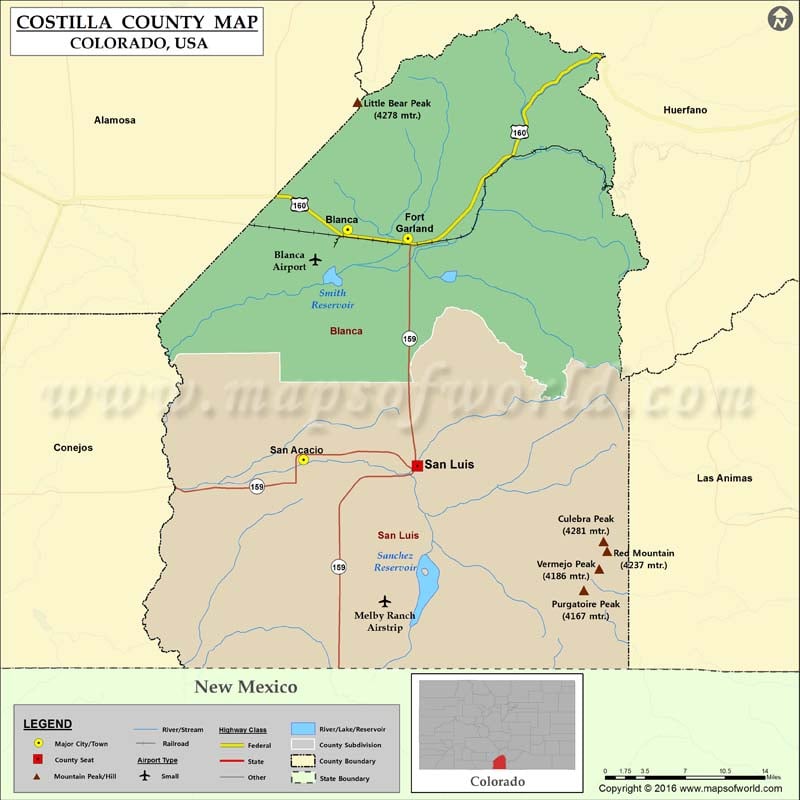 Map of Costilla County, CO