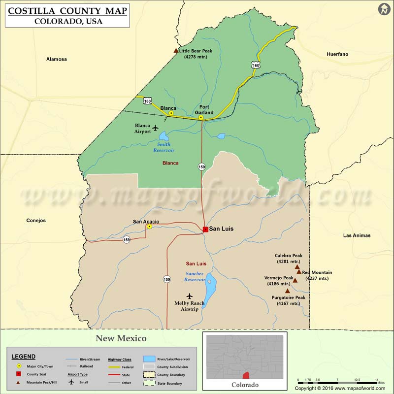 Costilla County Map Colorado Map Of Costilla County Co 7086