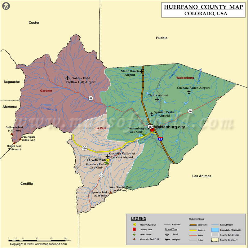 Huerfano County Map, Colorado | Map of Huerfano County, CO