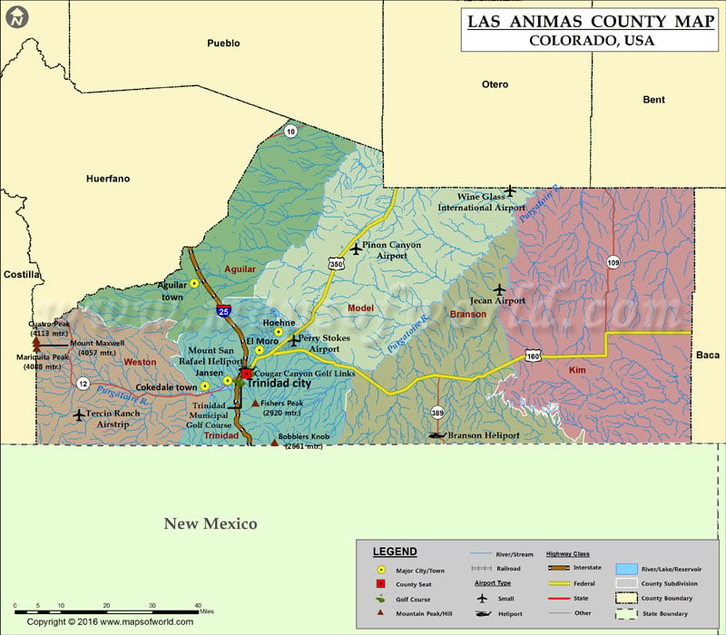 Map of Las Animas County, CO