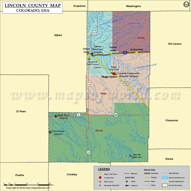 Lincoln County Map, Colorado
