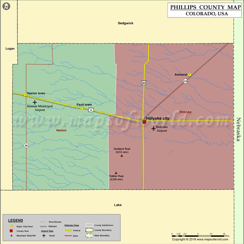 Map of Phillips County, CO