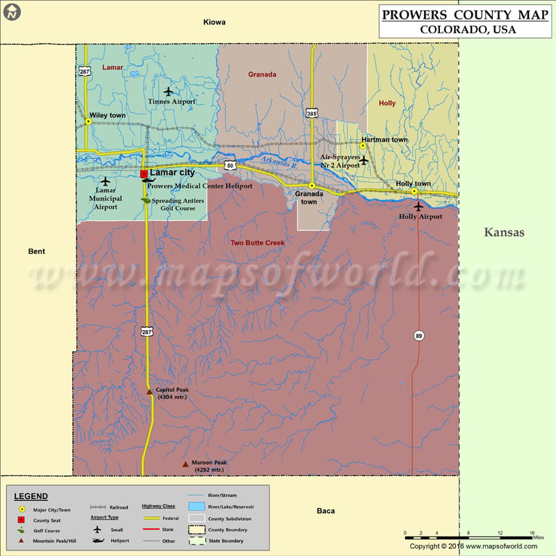 Map of Prowers County, CO